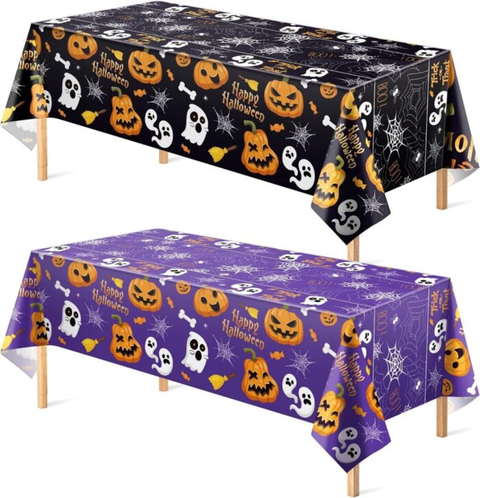 Spooktacular  Halloween Tablecloths - 2 Pack Disposable Plastic Decorations for Indoor & Outdoor Parties! - Image 1