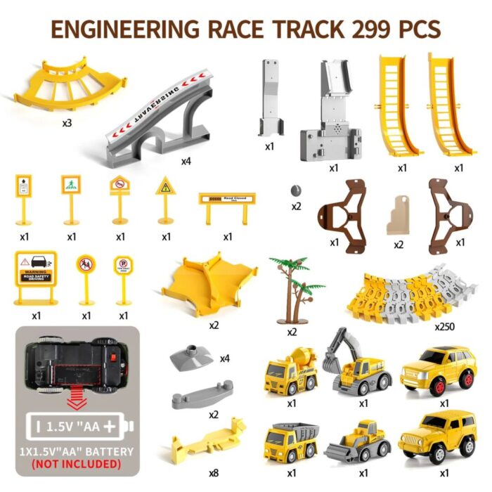 Engineering Race Track Playset for Boys - 6 Piece Set of Construction Vehicles and Flexible Track Design - Image 6