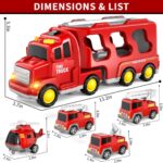 5-in-1 Fire Truck Toy Set for Toddlers Ages 1-5 - Red Carrier with Lights, Sounds, Mini Helicopter, and Crane Cars - Image 2