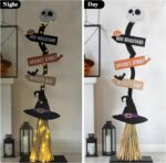 Lighted Wooden Witch's Broom - Spooky Halloween Decor for Indoor & Outdoor Porches and Yards - Image 2