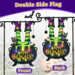 Illuminate Your Halloween Spirit with Our LED Solar Garden Flag - 8 Modes Witch Feet Design, Double-Sided Cauldron & Eyeball Black Cat Decor for Your Porch! - Image 3