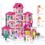 Kids' Pretend Play Villa Dollhouse for Ages 3-8, Featuring 12 Rooms, 2 Dolls, Accessories, and Slide - Ideal Birthday Gift for Girls