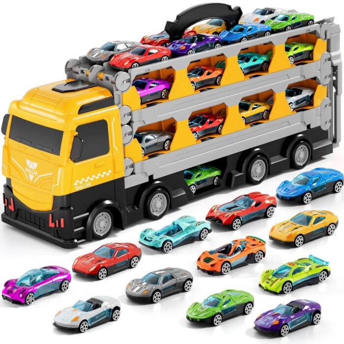 Large Transporter Truck Toy Set with 24 Alloy Sports Cars - Educational Inertial Vehicle Gifts for Children - Image 9