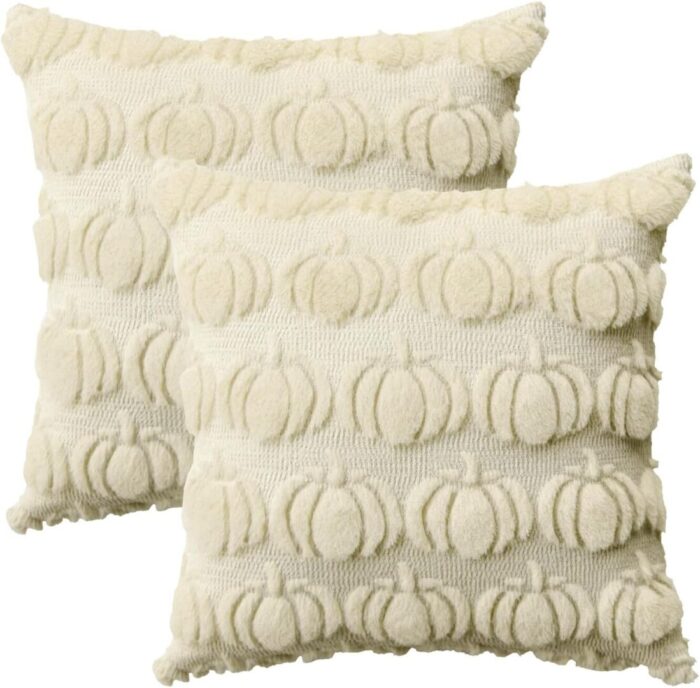 Cozy Autumn Vibes:  Pumpkin Caramel Throw Pillow Covers - Set of 2, 18x18 Inch Plush Faux Fur Cushion Cases for Seasonal Sofa Decor - Image 10