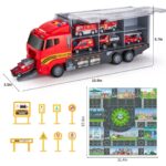 Children's Transport Truck Fire Vehicle Playset with Play Mat - 6 Mini Car Models and Fire Truck Racing Toys - Image 9