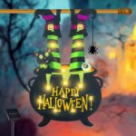 Illuminate Your Halloween Spirit with Our LED Solar Garden Flag - 8 Modes Witch Feet Design, Double-Sided Cauldron & Eyeball Black Cat Decor for Your Porch! - Image 10