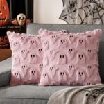 Set of 2 Halloween Ghost Pillow Covers - Soft Plush Faux Fur Decorative Cushions for Spooky Home Decor - 18x18 Inch White Throw Pillows for Couch, Sofa, Bed, and Porch - Image 13