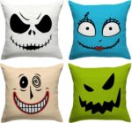 Spooktacular Halloween Pillow Covers Set - 4 Decorative 18"x18" Throw Cushions for Your Sofa or Bed