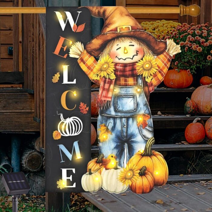 Illuminate Your Halloween Spirit with Our LED Solar Garden Flag - 8 Modes Witch Feet Design, Double-Sided Cauldron & Eyeball Black Cat Decor for Your Porch! - Image 9