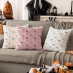 Set of 2 Halloween Ghost Pillow Covers - Soft Plush Faux Fur Decorative Cushions for Spooky Home Decor - 18x18 Inch White Throw Pillows for Couch, Sofa, Bed, and Porch - Image 2