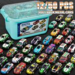 12/50-Piece Set of Pull-Back Mini Race Cars with Storage Box - Ideal Toys for Boys Aged 3-6 Years, Perfect for Birthday Gifts