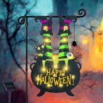 Illuminate Your Halloween Spirit with Our LED Solar Garden Flag - 8 Modes Witch Feet Design, Double-Sided Cauldron & Eyeball Black Cat Decor for Your Porch! - Image 16