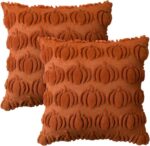 Cozy Autumn Vibes:  Pumpkin Caramel Throw Pillow Covers - Set of 2, 18x18 Inch Plush Faux Fur Cushion Cases for Seasonal Sofa Decor