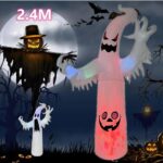 8FT/2.4M Inflatable Halloween Ghost Decoration with Built-In LED Light for Indoor and Outdoor Use - Image 4