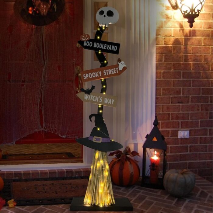 Lighted Wooden Witch's Broom - Spooky Halloween Decor for Indoor & Outdoor Porches and Yards - Image 6