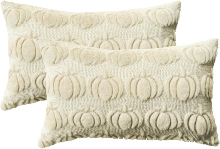 Cozy Autumn Vibes:  Pumpkin Caramel Throw Pillow Covers - Set of 2, 18x18 Inch Plush Faux Fur Cushion Cases for Seasonal Sofa Decor - Image 9
