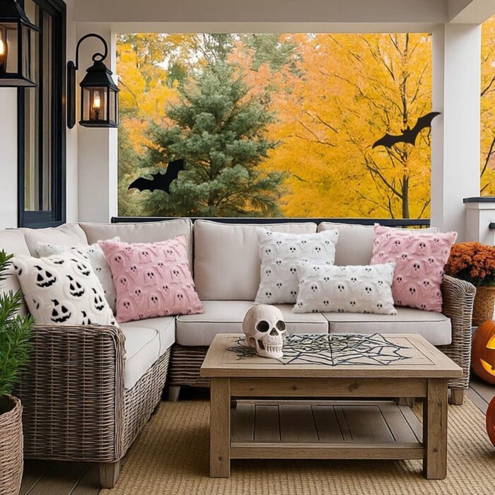 Set of 2 Halloween Ghost Pillow Covers - Soft Plush Faux Fur Decorative Cushions for Spooky Home Decor - 18x18 Inch White Throw Pillows for Couch, Sofa, Bed, and Porch - Image 4