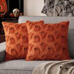 Set of 2 Halloween Ghost Pillow Covers - Soft Plush Faux Fur Decorative Cushions for Spooky Home Decor - 18x18 Inch White Throw Pillows for Couch, Sofa, Bed, and Porch - Image 9