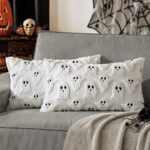 Set of 2 Halloween Ghost Pillow Covers - Soft Plush Faux Fur Decorative Cushions for Spooky Home Decor - 18x18 Inch White Throw Pillows for Couch, Sofa, Bed, and Porch - Image 12