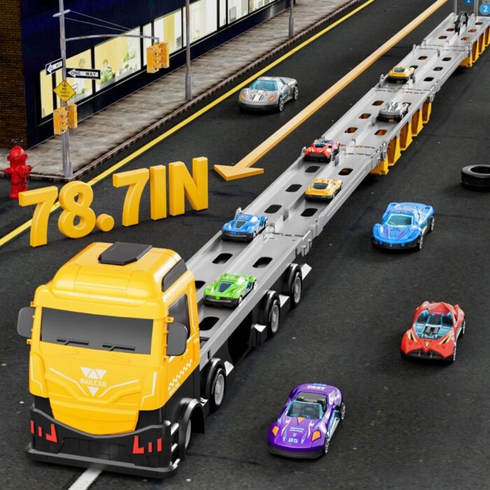 Large Transporter Truck Toy Set with 24 Alloy Sports Cars - Educational Inertial Vehicle Gifts for Children - Image 2