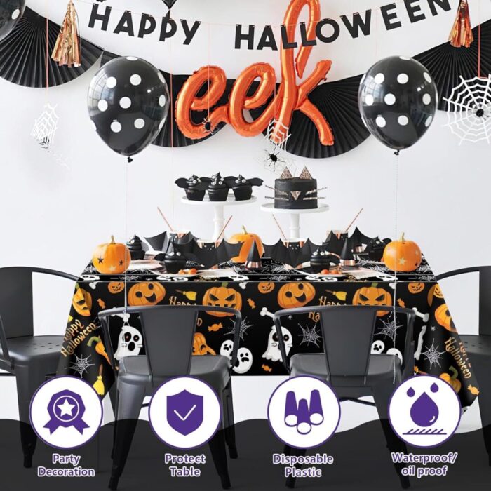 Spooktacular  Halloween Tablecloths - 2 Pack Disposable Plastic Decorations for Indoor & Outdoor Parties! - Image 3