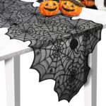 Spooktacular Black Lace Spider Web Halloween Table Runner - Perfect 18x72 Inch Decor for Parties and Dinners