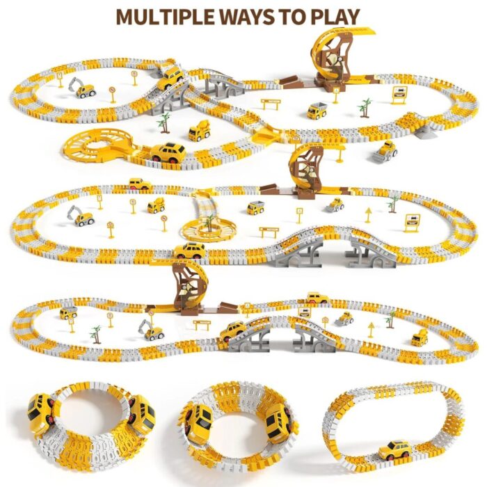 Engineering Race Track Playset for Boys - 6 Piece Set of Construction Vehicles and Flexible Track Design - Image 5