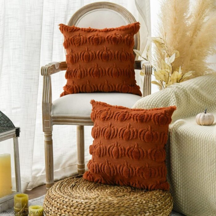 Cozy Autumn Vibes:  Pumpkin Caramel Throw Pillow Covers - Set of 2, 18x18 Inch Plush Faux Fur Cushion Cases for Seasonal Sofa Decor - Image 5