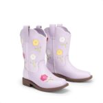 Girls' Mid Calf Cowgirl Boots - Stylish Western Flower Cowboy Boots for Toddlers, Little Kids, and Big Kids - Image 6