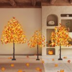 Stunning Set of 3 Pre-Lit Artificial Maple Trees - 4FT, 5FT, and 6FT with 300 LED Warm White Lights for Captivating Fall Decor - Perfect for Thanksgiving, Halloween, and Outdoor Gatherings! - Image 7