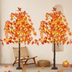 Stunning Set of 3 Pre-Lit Artificial Maple Trees - 4FT, 5FT, and 6FT with 300 LED Warm White Lights for Captivating Fall Decor - Perfect for Thanksgiving, Halloween, and Outdoor Gatherings! - Image 11