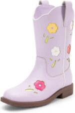 Girls' Mid Calf Cowgirl Boots - Stylish Western Flower Cowboy Boots for Toddlers, Little Kids, and Big Kids