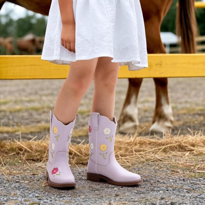 Girls' Mid Calf Cowgirl Boots - Stylish Western Flower Cowboy Boots for Toddlers, Little Kids, and Big Kids - Image 2