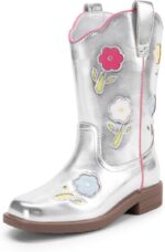 Girls' Mid Calf Cowgirl Boots - Stylish Western Flower Cowboy Boots for Toddlers, Little Kids, and Big Kids - Image 7