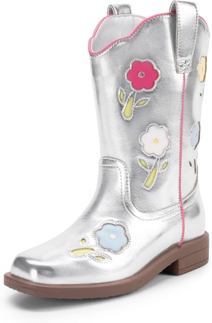 Girls' Mid Calf Cowgirl Boots - Stylish Western Flower Cowboy Boots for Toddlers, Little Kids, and Big Kids - Image 7