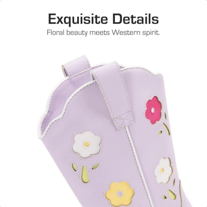 Girls' Mid Calf Cowgirl Boots - Stylish Western Flower Cowboy Boots for Toddlers, Little Kids, and Big Kids - Image 3