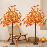 Stunning Set of 3 Pre-Lit Artificial Maple Trees - 4FT, 5FT, and 6FT with 300 LED Warm White Lights for Captivating Fall Decor - Perfect for Thanksgiving, Halloween, and Outdoor Gatherings! - Image 8