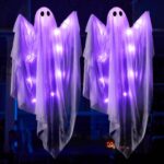 Illuminate Your Halloween with  2 Pack 47” Light-Up Hanging Ghosts - Perfect for Haunted House Decor and Outdoor Parties! - Image 9