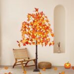 Stunning Set of 3 Pre-Lit Artificial Maple Trees - 4FT, 5FT, and 6FT with 300 LED Warm White Lights for Captivating Fall Decor - Perfect for Thanksgiving, Halloween, and Outdoor Gatherings! - Image 12