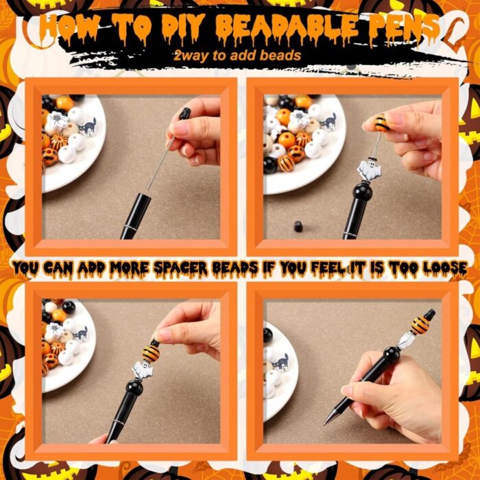 Ultimate Halloween DIY Bead Pen Kit - 197 Pcs with 24 Assorted Bead Pens, 101 Festive Beads, and 48 Spacer Beads for Creative Fun! - Image 6