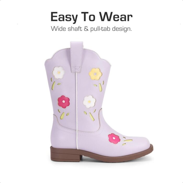 Girls' Mid Calf Cowgirl Boots - Stylish Western Flower Cowboy Boots for Toddlers, Little Kids, and Big Kids - Image 5