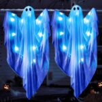 Illuminate Your Halloween with  2 Pack 47” Light-Up Hanging Ghosts - Perfect for Haunted House Decor and Outdoor Parties! - Image 10