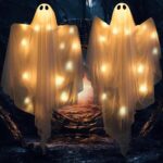 Illuminate Your Halloween with  2 Pack 47” Light-Up Hanging Ghosts - Perfect for Haunted House Decor and Outdoor Parties! - Image 7