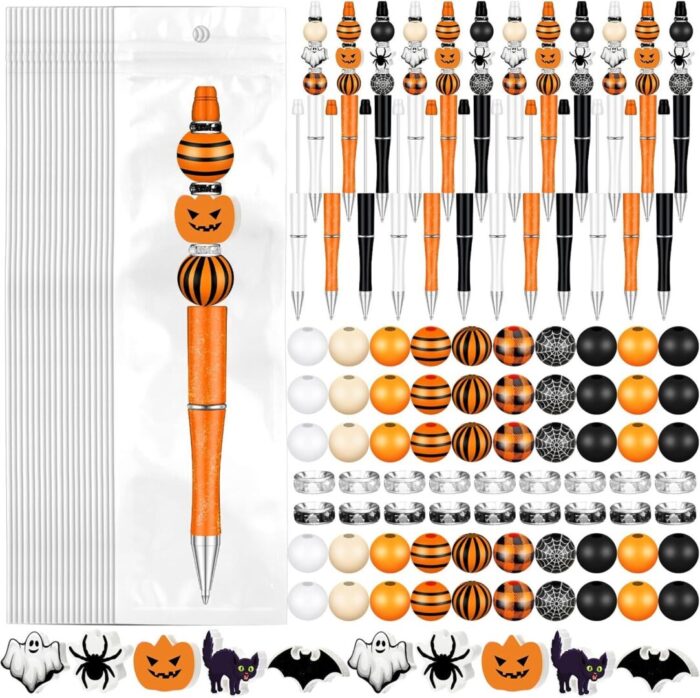 Ultimate Halloween DIY Bead Pen Kit - 197 Pcs with 24 Assorted Bead Pens, 101 Festive Beads, and 48 Spacer Beads for Creative Fun! - Image 1