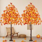 Stunning Set of 3 Pre-Lit Artificial Maple Trees - 4FT, 5FT, and 6FT with 300 LED Warm White Lights for Captivating Fall Decor - Perfect for Thanksgiving, Halloween, and Outdoor Gatherings! - Image 10