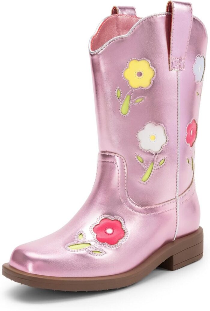 Girls' Mid Calf Cowgirl Boots - Stylish Western Flower Cowboy Boots for Toddlers, Little Kids, and Big Kids - Image 10