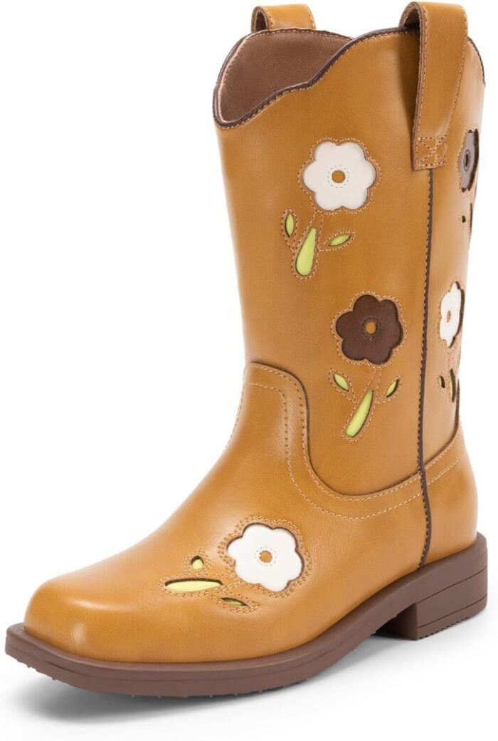 Girls' Mid Calf Cowgirl Boots - Stylish Western Flower Cowboy Boots for Toddlers, Little Kids, and Big Kids - Image 8