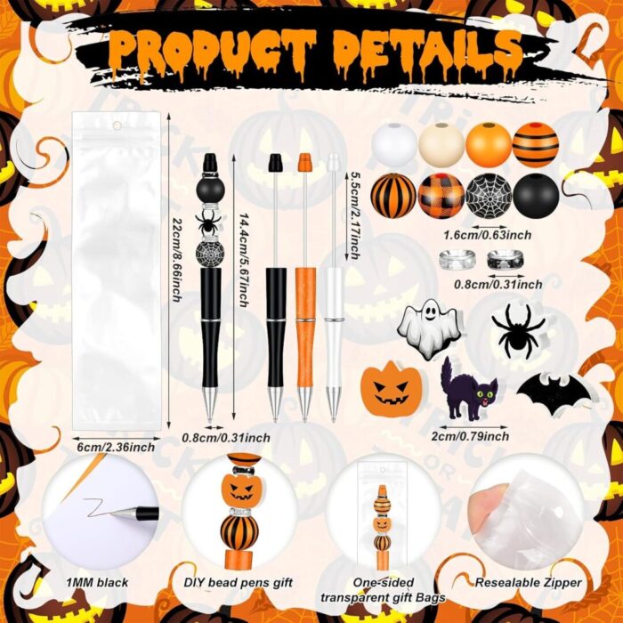 Ultimate Halloween DIY Bead Pen Kit - 197 Pcs with 24 Assorted Bead Pens, 101 Festive Beads, and 48 Spacer Beads for Creative Fun! - Image 2