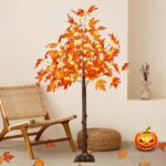 Stunning Set of 3 Pre-Lit Artificial Maple Trees - 4FT, 5FT, and 6FT with 300 LED Warm White Lights for Captivating Fall Decor - Perfect for Thanksgiving, Halloween, and Outdoor Gatherings! - Image 9