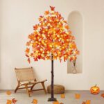 Stunning Set of 3 Pre-Lit Artificial Maple Trees - 4FT, 5FT, and 6FT with 300 LED Warm White Lights for Captivating Fall Decor - Perfect for Thanksgiving, Halloween, and Outdoor Gatherings! - Image 14